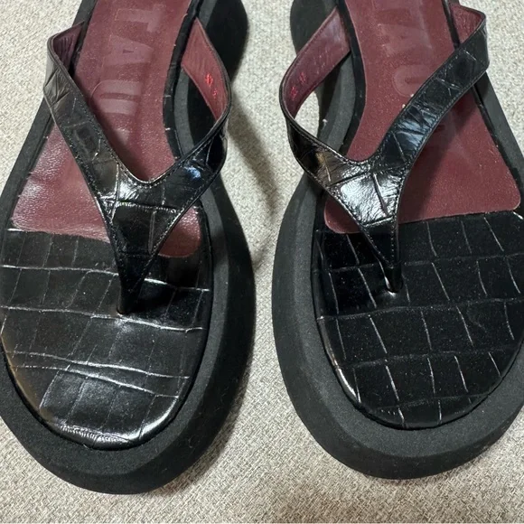 Staud Black Croc Tessa Sandals Size 37 Or Size US 7 $295 - Picture 2 of 7